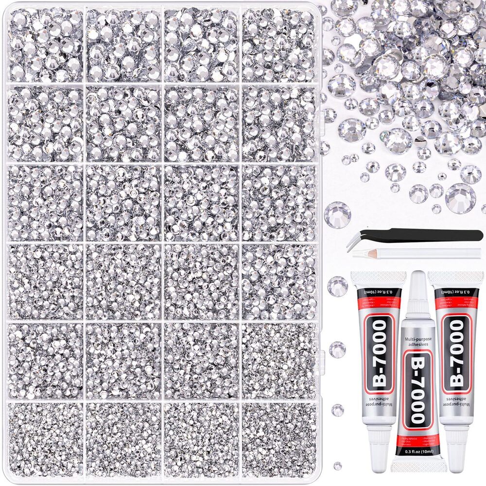 32000Pcs Resin Rhinestones for Bedazzling, Silver Clear Flatback Gems for